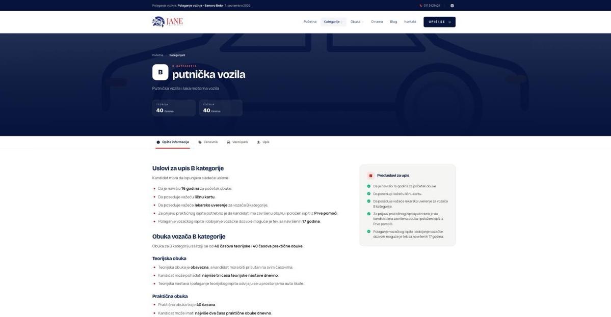 autoskolajane.rs — Kategorija obuke je strana za sebe